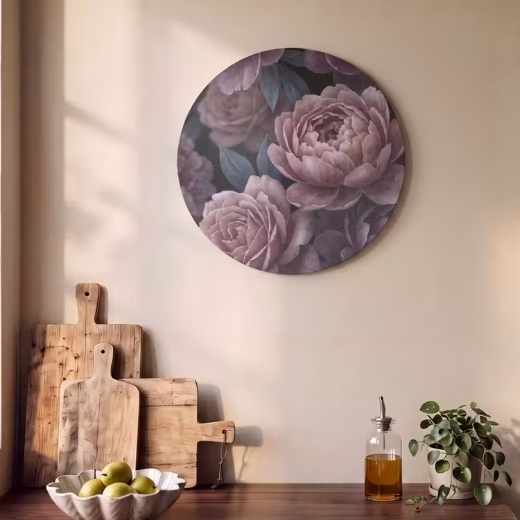 Akoestisch schilderij rond - Bloemen - Patroon - Donker - Botanisch - Paars — 4