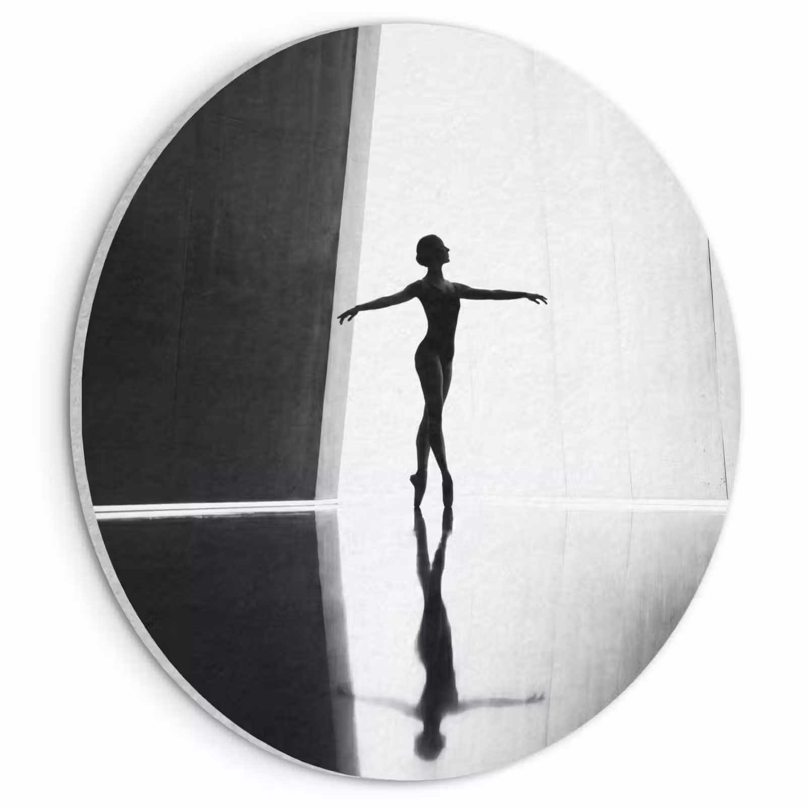 Akoestisch schilderij rond - Danser - Silhouette - Kunst - Modern - Zwart-wit — 1