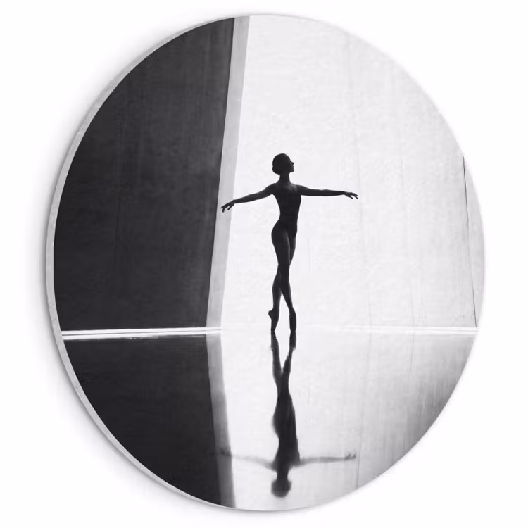 Akoestisch schilderij rond - Danser - Silhouette - Kunst - Modern - Zwart-wit — 1