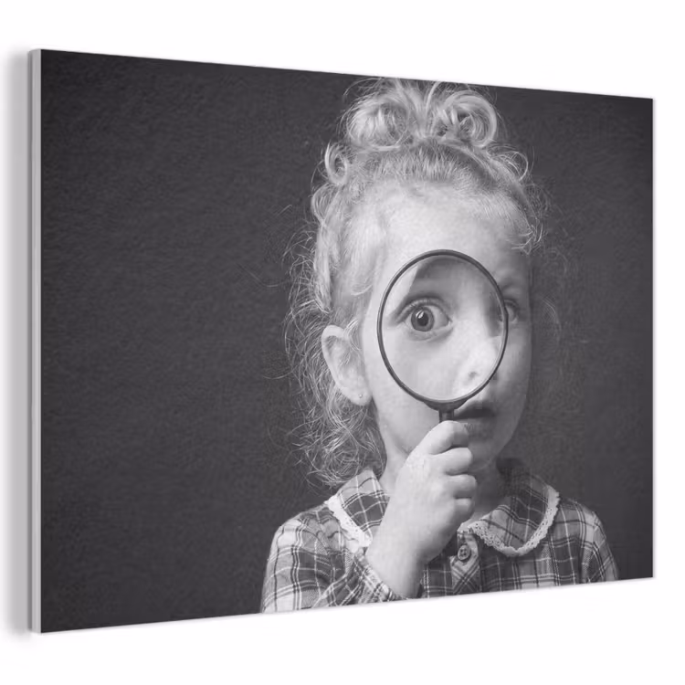 Akoestisch schilderij - Kind - Vergrootglas - Portret - Zwart-wit — 1