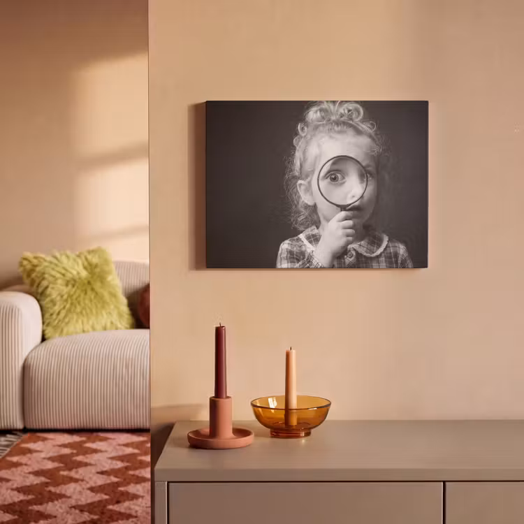 Akoestisch schilderij - Kind - Vergrootglas - Portret - Zwart-wit — 2