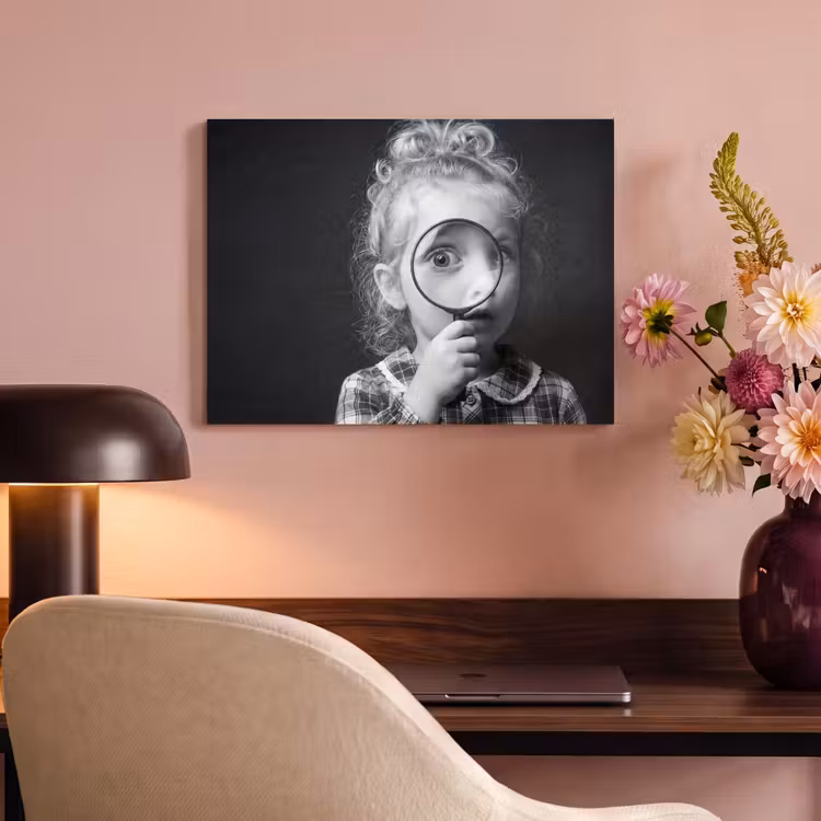 Akoestisch schilderij - Kind - Vergrootglas - Portret - Zwart-wit — 4