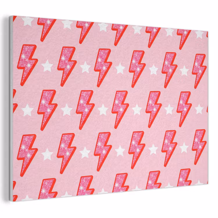 Akoestisch schilderij - Patroon - Bliksem - Ster - Glitter - Roze — 1