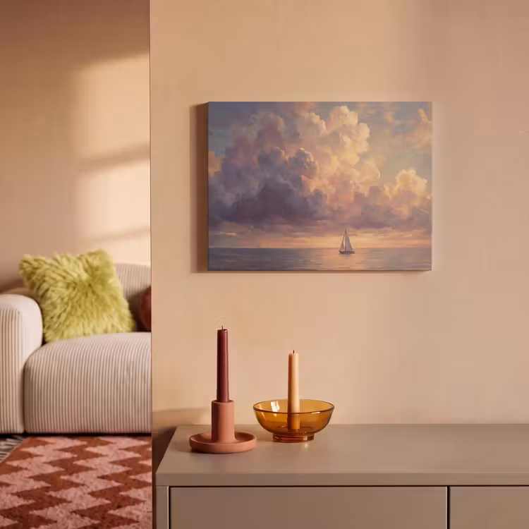Akoestisch schilderij - Boot - Zonsondergang - Zee - Natuur - Goud — 2
