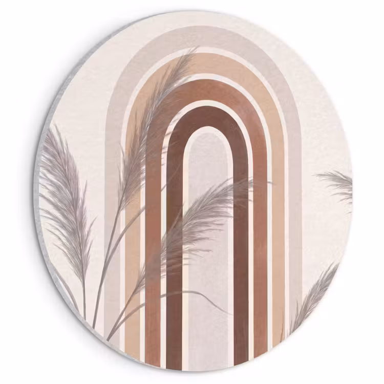 Akoestisch schilderij rond - Abstract - Bogen - Plant - Boho - Beige — 1