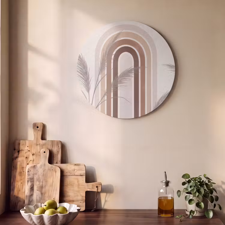 Akoestisch schilderij rond - Abstract - Bogen - Plant - Boho - Beige — 4