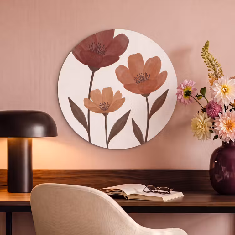 Akoestisch schilderij rond - Bloemen - Abstract - Modern - Bruin - Decoratief — 2