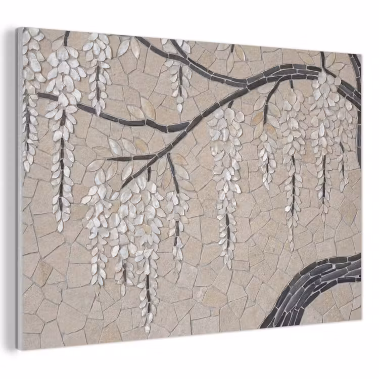 Akoestisch schilderij - Boom - Bloemen - Mozaïek - Kunst - Wit — 1