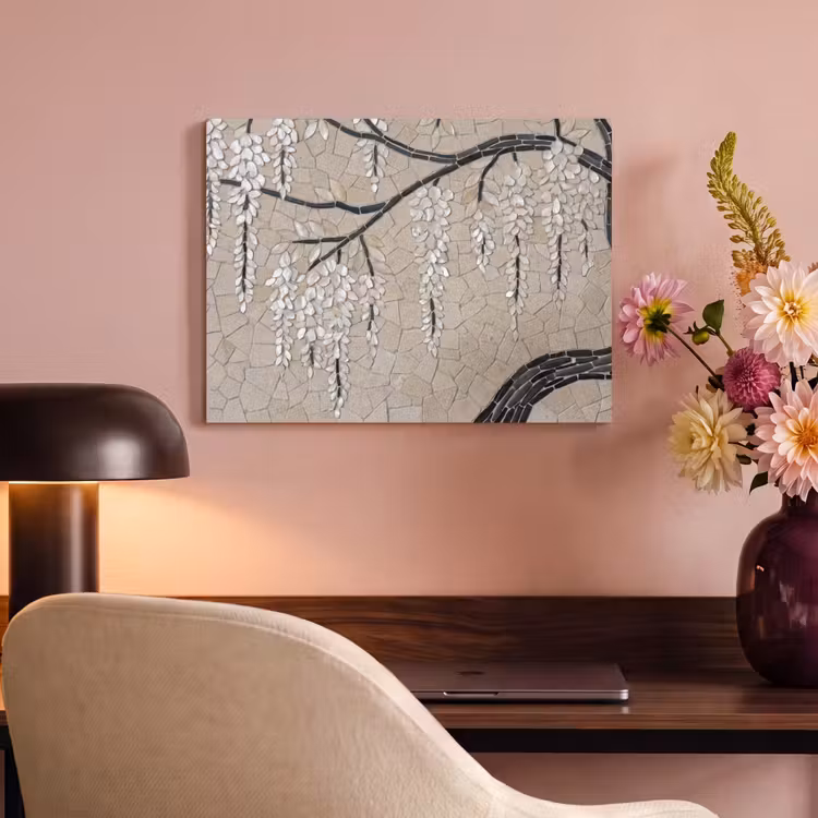 Akoestisch schilderij - Boom - Bloemen - Mozaïek - Kunst - Wit — 4