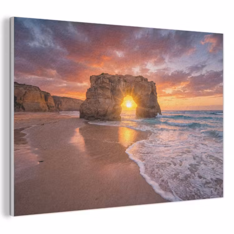 Akoestisch schilderij - Kust - Rots - Zonsondergang - Zee - Natuur — 1