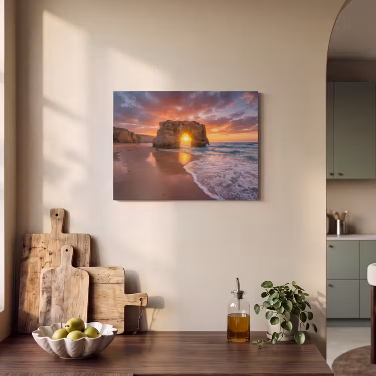 Akoestisch schilderij - Kust - Rots - Zonsondergang - Zee - Natuur — 3