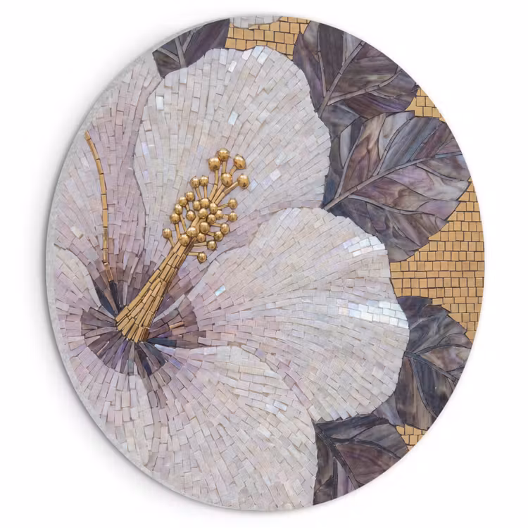 Akoestisch schilderij rond - Bloemen - Mozaïek - Kunst - Modern - Goud — 1