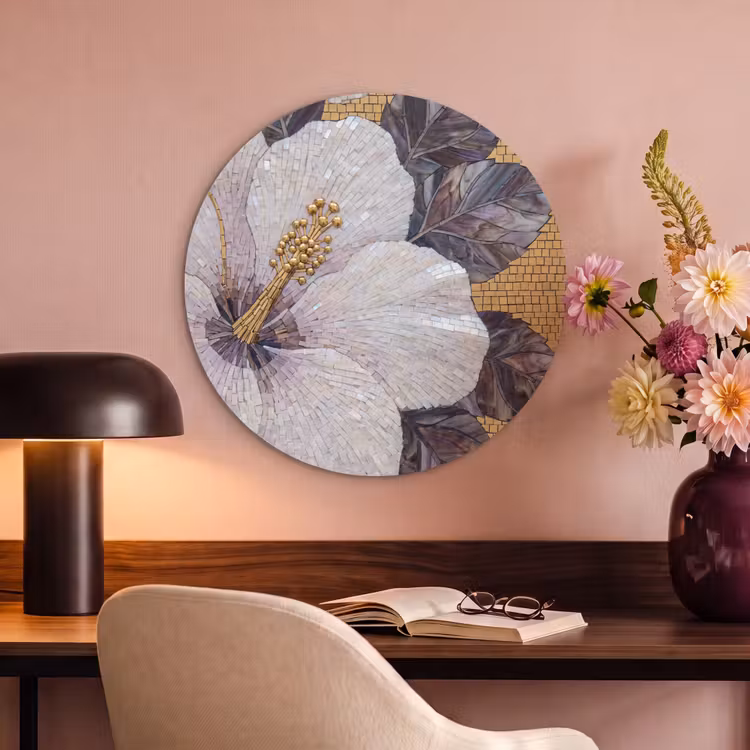 Akoestisch schilderij rond - Bloemen - Mozaïek - Kunst - Modern - Goud — 2