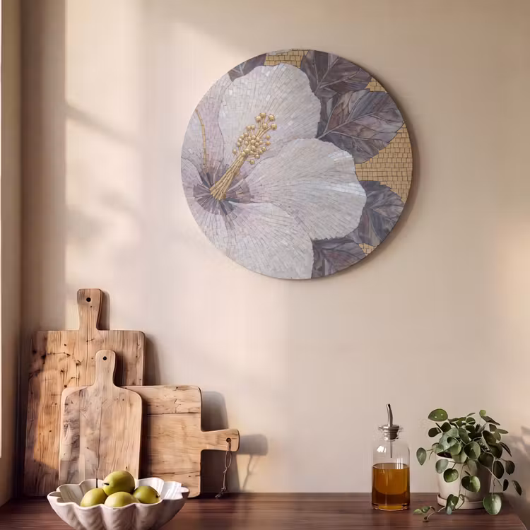 Akoestisch schilderij rond - Bloemen - Mozaïek - Kunst - Modern - Goud — 4