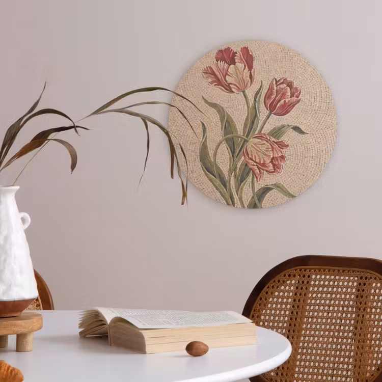 Akoestisch schilderij rond - Bloemen - Mozaïek - Rood - Groen - Kunst — 2