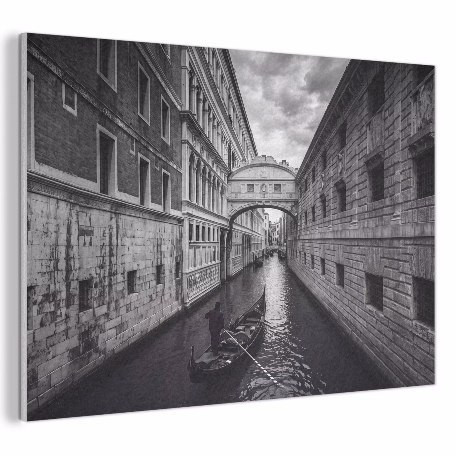 Akoestisch schilderij - Boot - Waterweg - Stad - Zwart-wit - Architectuur — 1