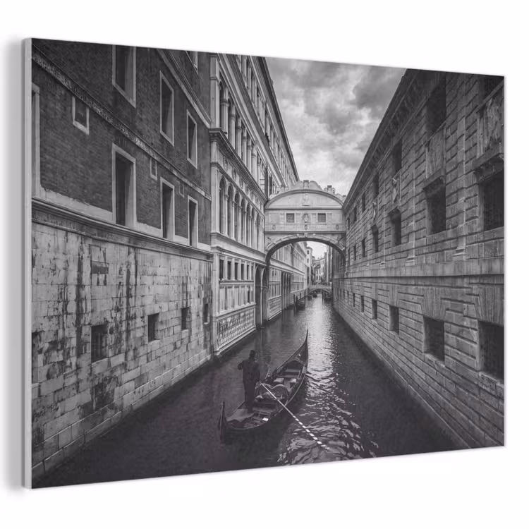 Akoestisch schilderij - Boot - Waterweg - Stad - Zwart-wit - Architectuur — 1