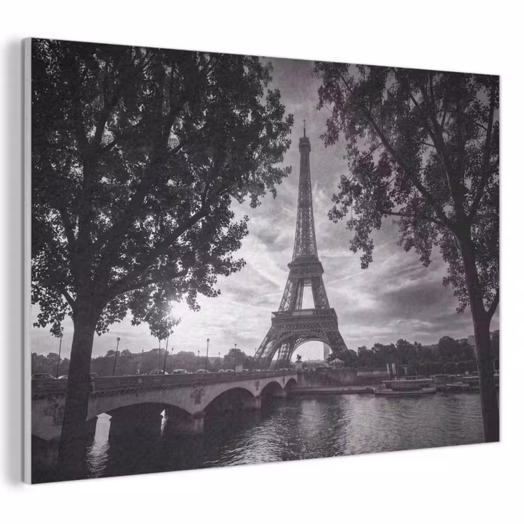 Akoestisch schilderij - Eiffeltoren - Parijs - Rivier - Architectuur - Zwart-wit — 1