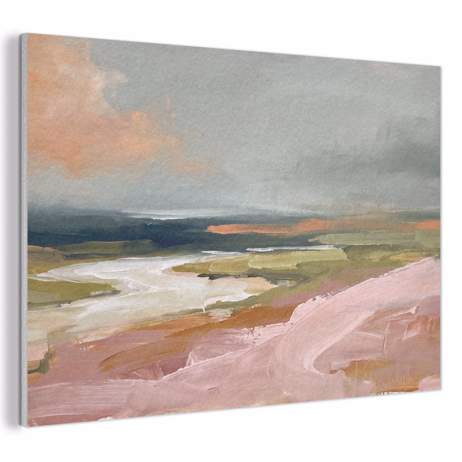 Akoestisch schilderij - Landschap - Rivier - Abstract - Roze - Groen — 1