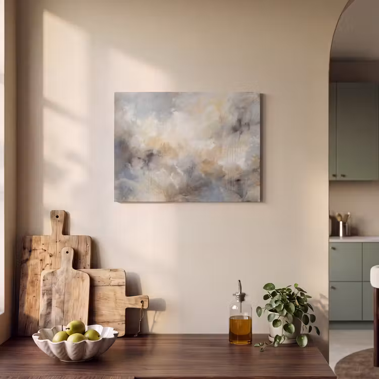Akoestisch schilderij - Abstract - Wolken - Sfeervol - Beige - Grijs — 3