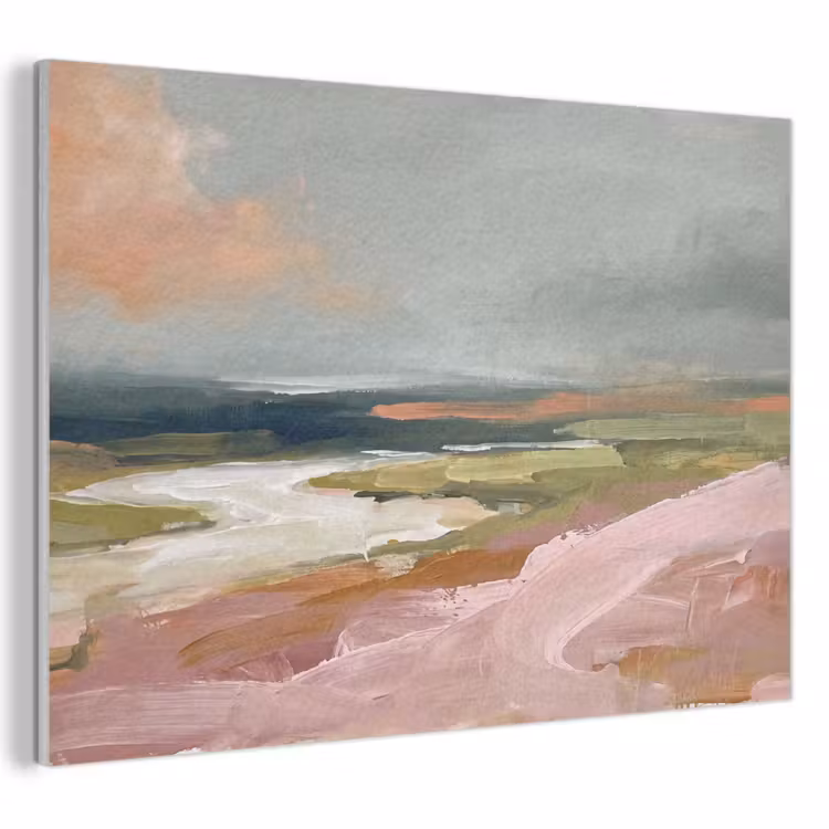 Akoestisch schilderij - Landschap - Rivier - Abstract - Roze - Groen — 1
