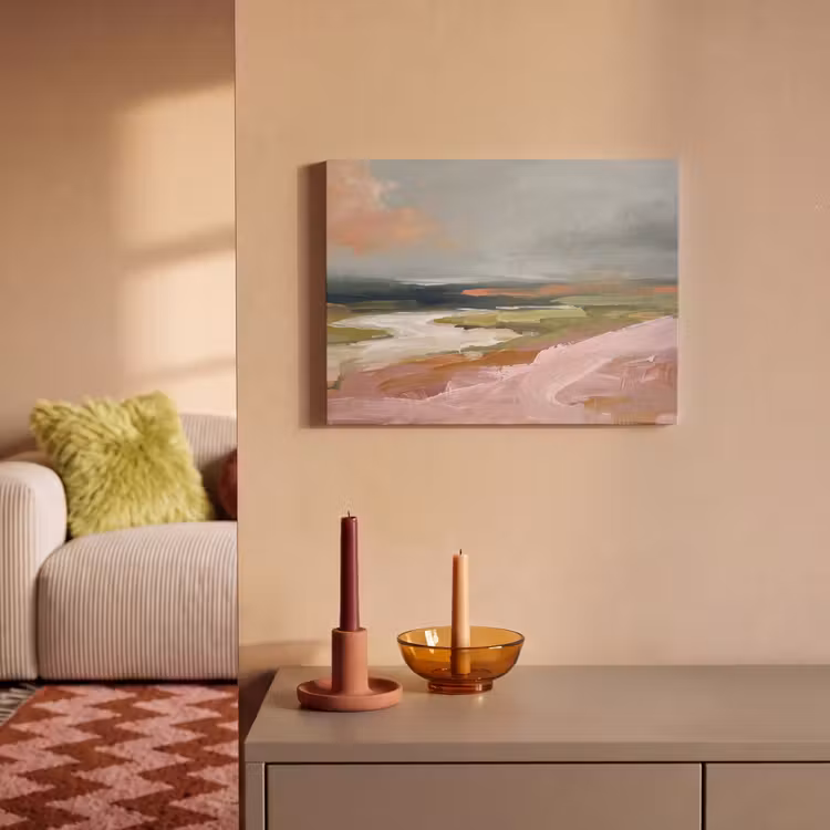 Akoestisch schilderij - Landschap - Rivier - Abstract - Roze - Groen — 2