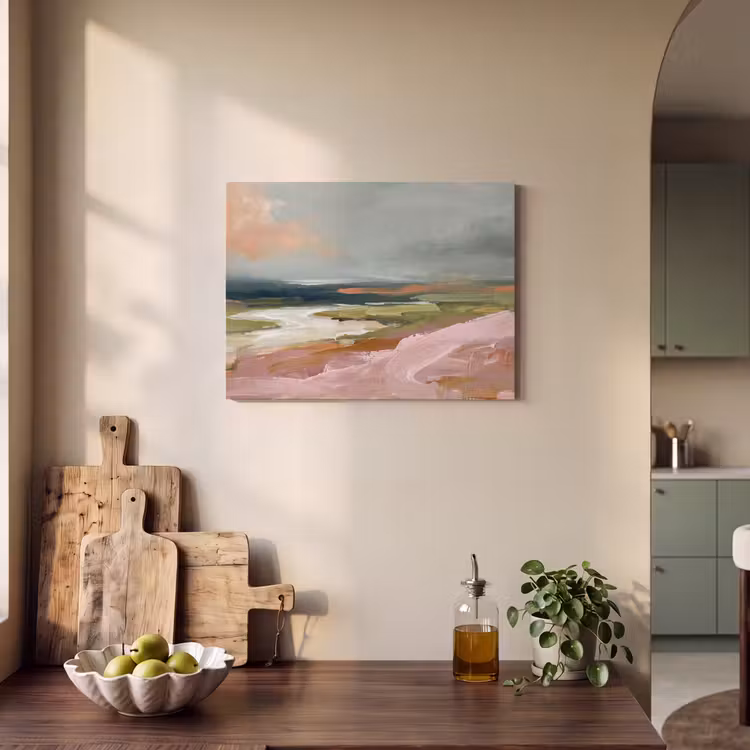 Akoestisch schilderij - Landschap - Rivier - Abstract - Roze - Groen — 3