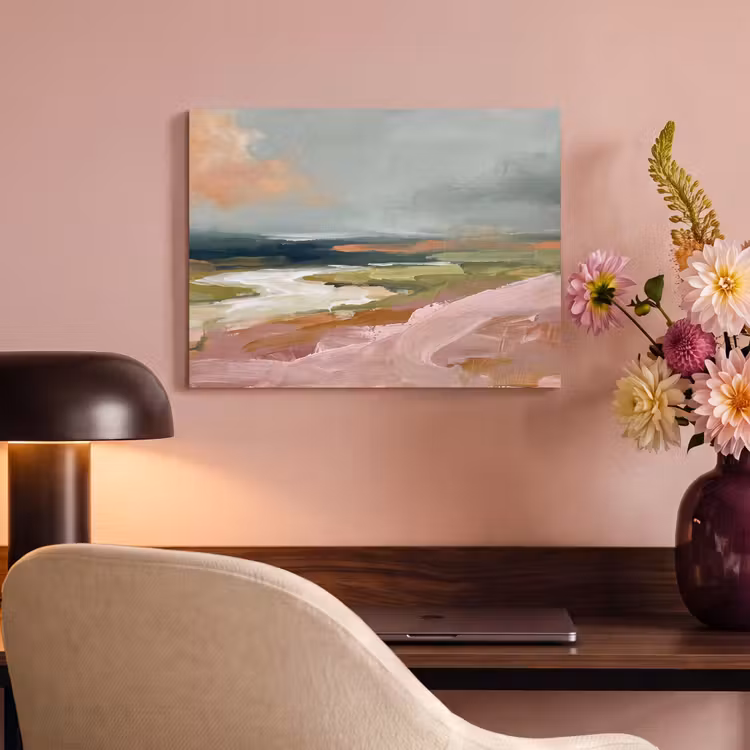 Akoestisch schilderij - Landschap - Rivier - Abstract - Roze - Groen — 4