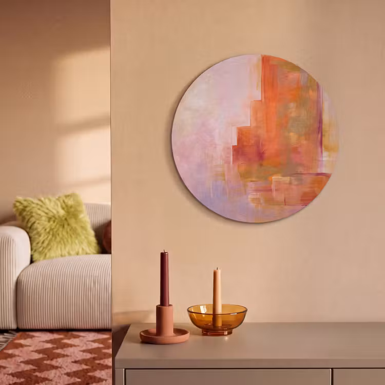 Akoestisch schilderij rond - Abstract - Borstelstreken - Kunst - Paars - Goud — 3