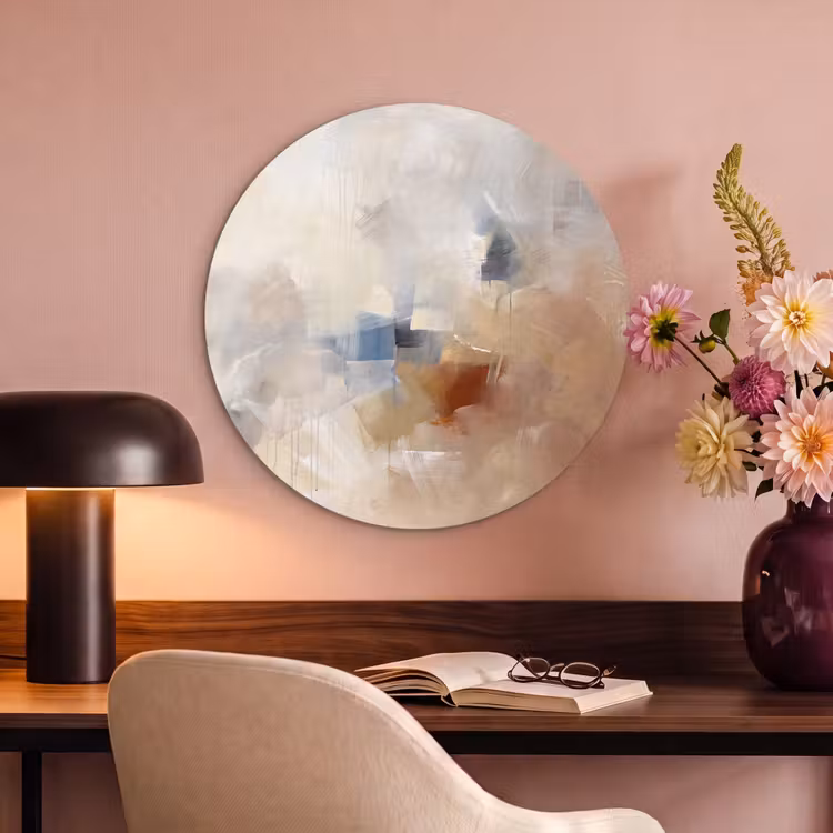 Akoestisch schilderij rond - Abstract - Borstelstreken - Modern - Beige - Kunst — 2