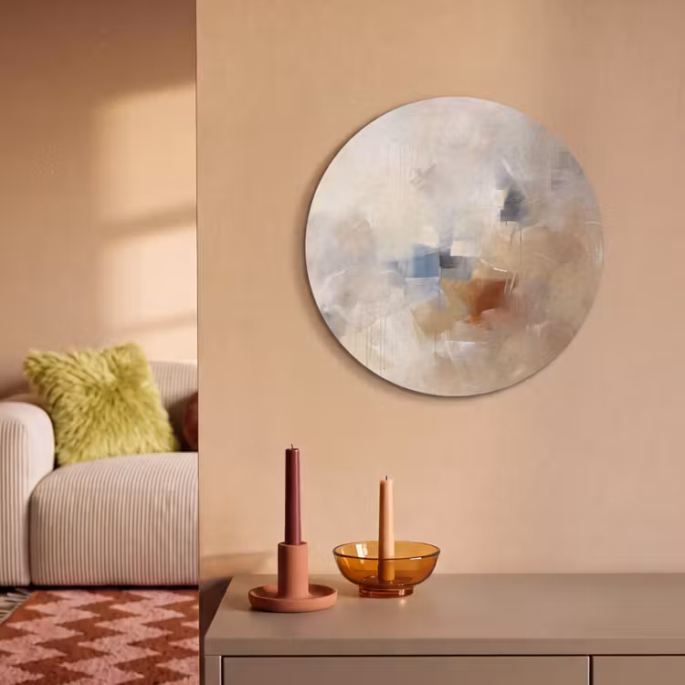 Akoestisch schilderij rond - Abstract - Borstelstreken - Modern - Beige - Kunst — 3