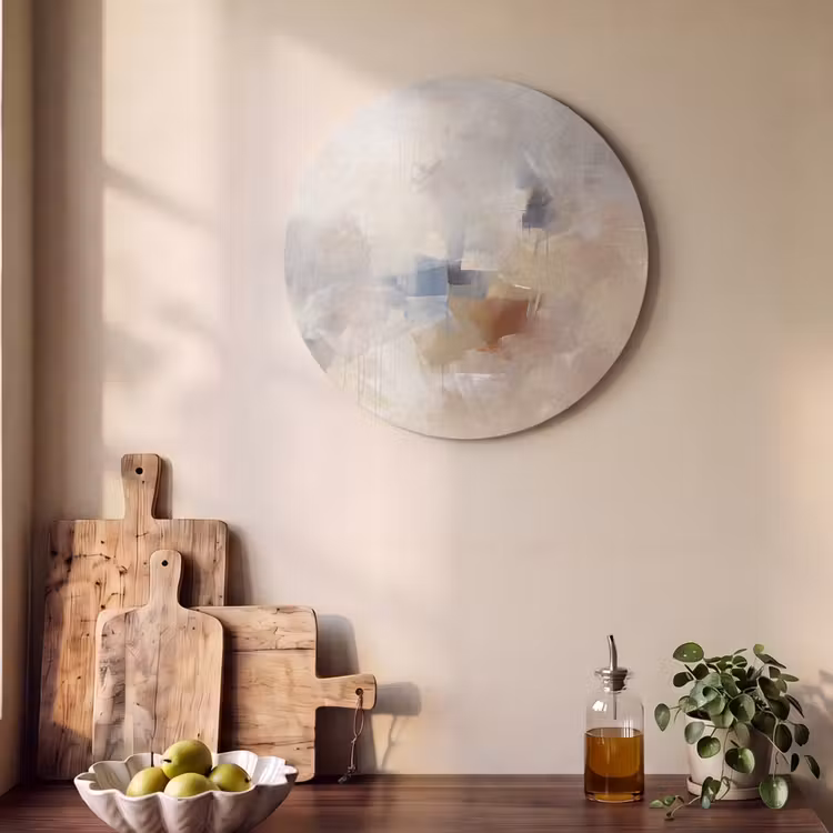 Akoestisch schilderij rond - Abstract - Borstelstreken - Modern - Beige - Kunst — 4
