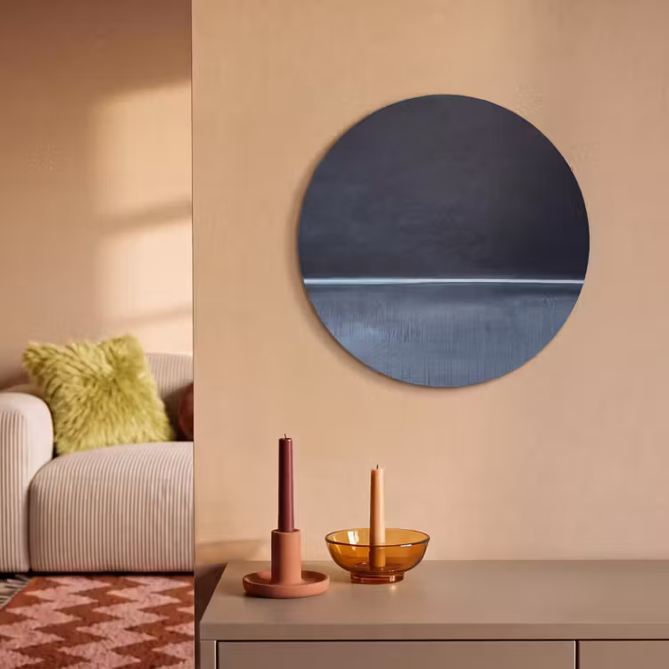 Akoestisch schilderij rond - Abstract - Horizontale lijn - Minimalistisch - Donkerblauw - Kunst — 3