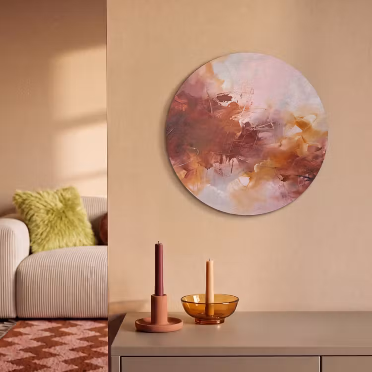 Akoestisch schilderij rond - Abstract - Kleurrijk - Kunst - Modern - Roze-Rood — 3