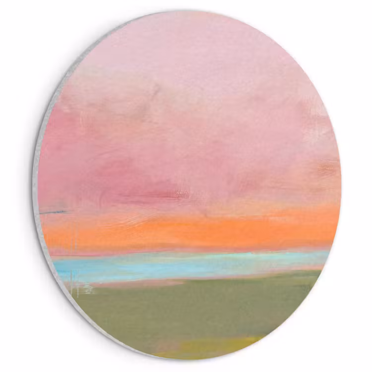 Akoestisch schilderij rond - Abstract - Landschap - Modern - Roze - Oranje — 1