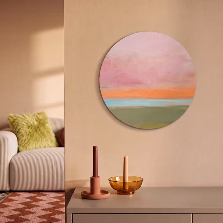 Akoestisch schilderij rond - Abstract - Landschap - Modern - Roze - Oranje — 3
