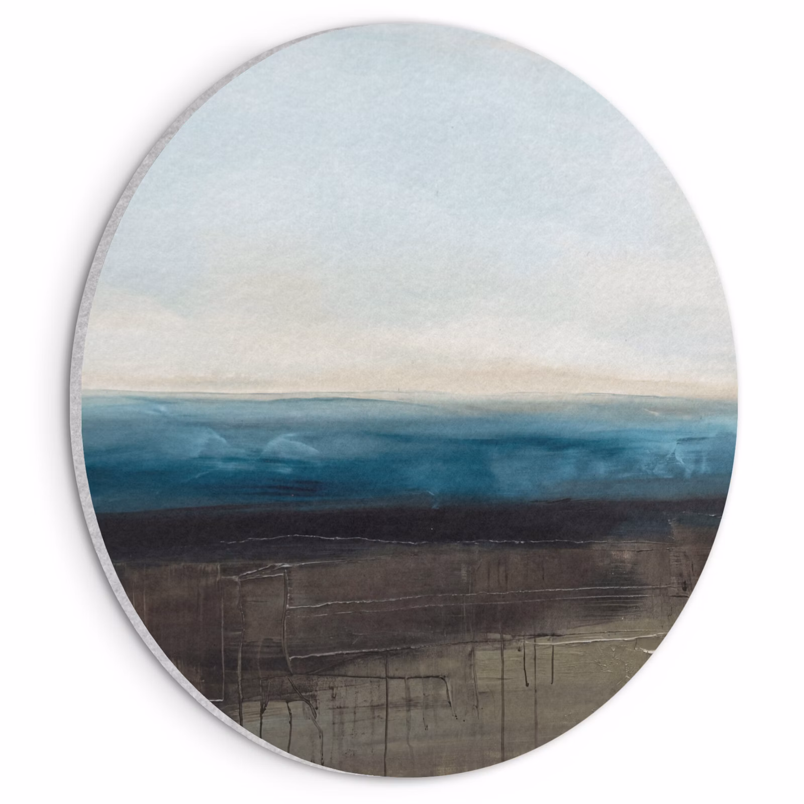 Akoestisch schilderij rond - Abstract - Landschap - Horizon - Blauw - Modern — 1