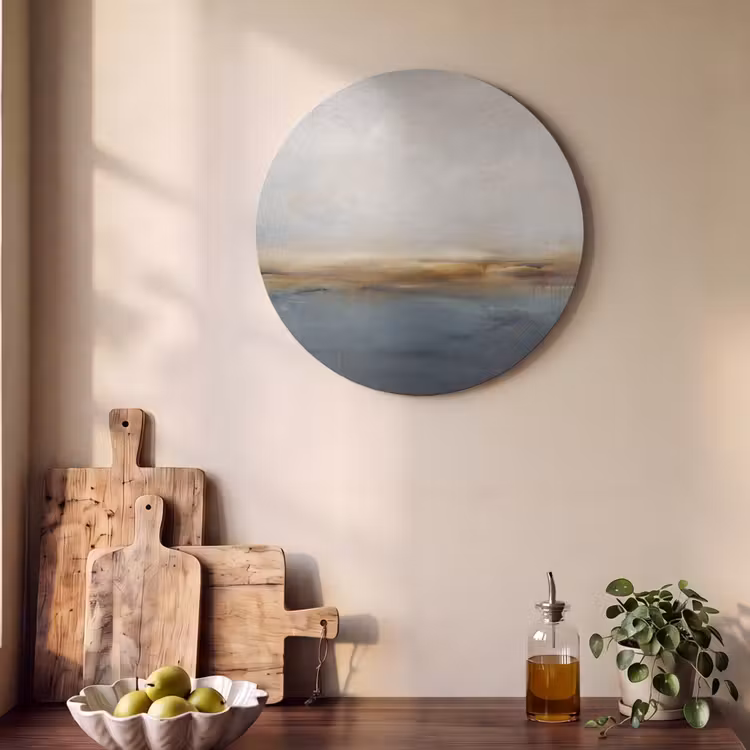 Akoestisch schilderij rond - Abstract - Horizon - Water - Modern - Beige — 4