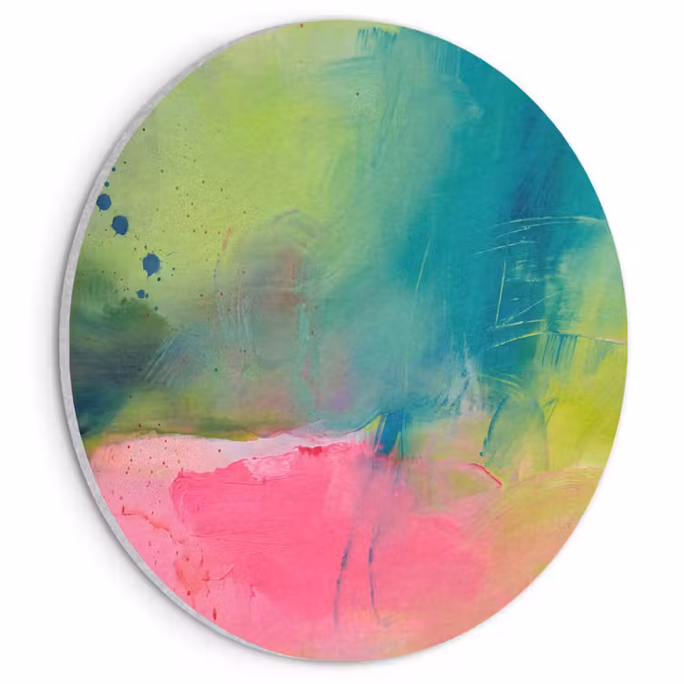 Akoestisch schilderij rond - Abstract - Kleuren - Modern - Groen - Roze — 1