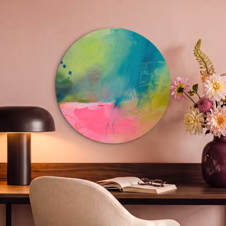 Akoestisch schilderij rond - Abstract - Kleuren - Modern - Groen - Roze — 2