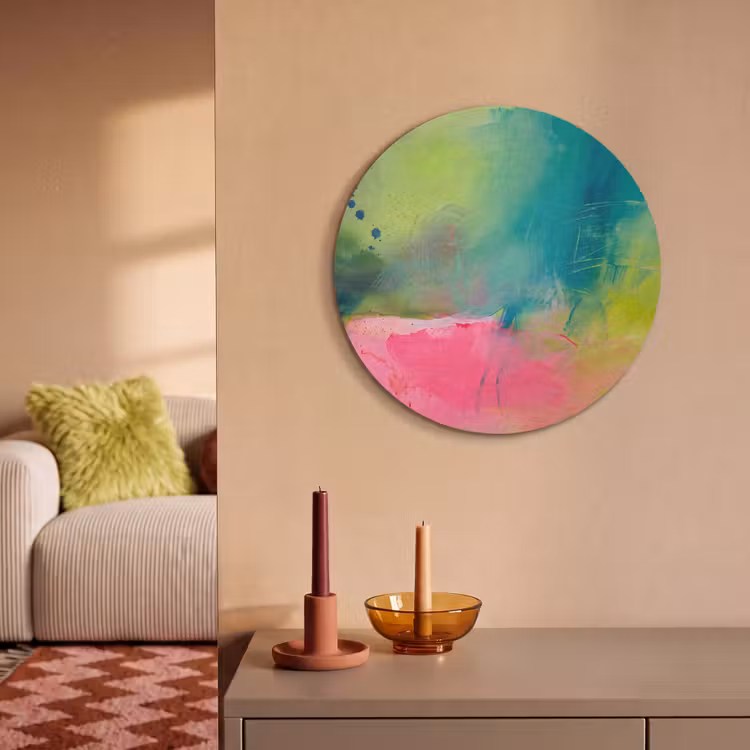 Akoestisch schilderij rond - Abstract - Kleuren - Modern - Groen - Roze — 3