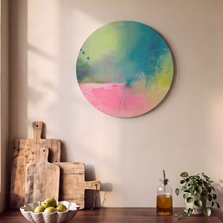 Akoestisch schilderij rond - Abstract - Kleuren - Modern - Groen - Roze — 4