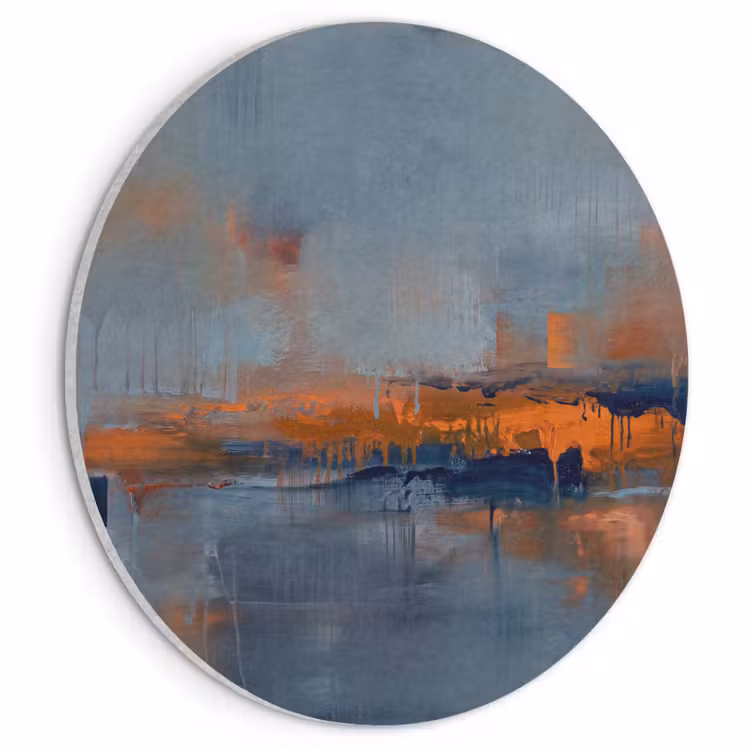 Akoestisch schilderij rond - Abstract - Kleuren - Modern - Oranje - Grijs — 1