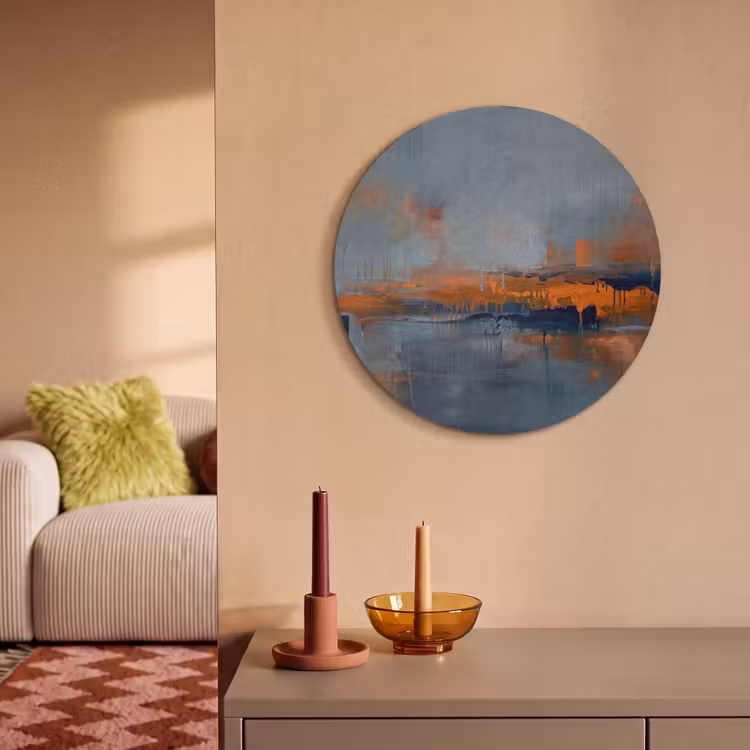 Akoestisch schilderij rond - Abstract - Kleuren - Modern - Oranje - Grijs — 3