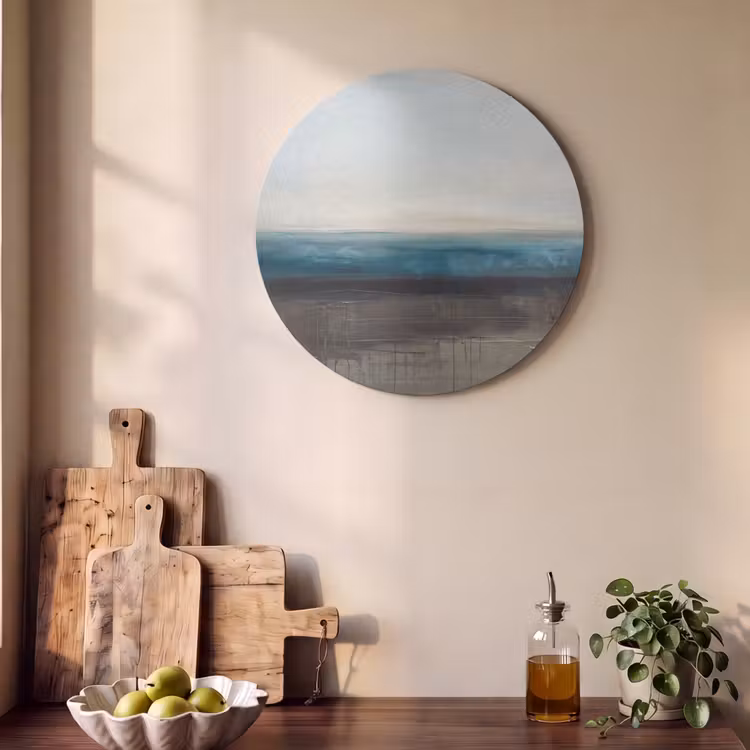 Akoestisch schilderij rond - Abstract - Landschap - Horizon - Blauw - Modern — 4