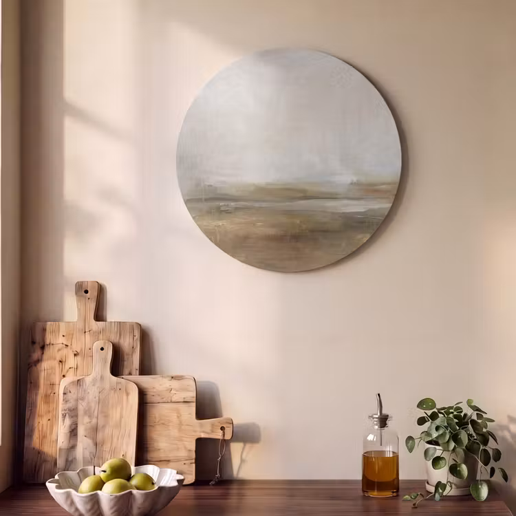 Akoestisch schilderij rond - Abstract - Landschap - Natuur - Beige - Bruin — 4