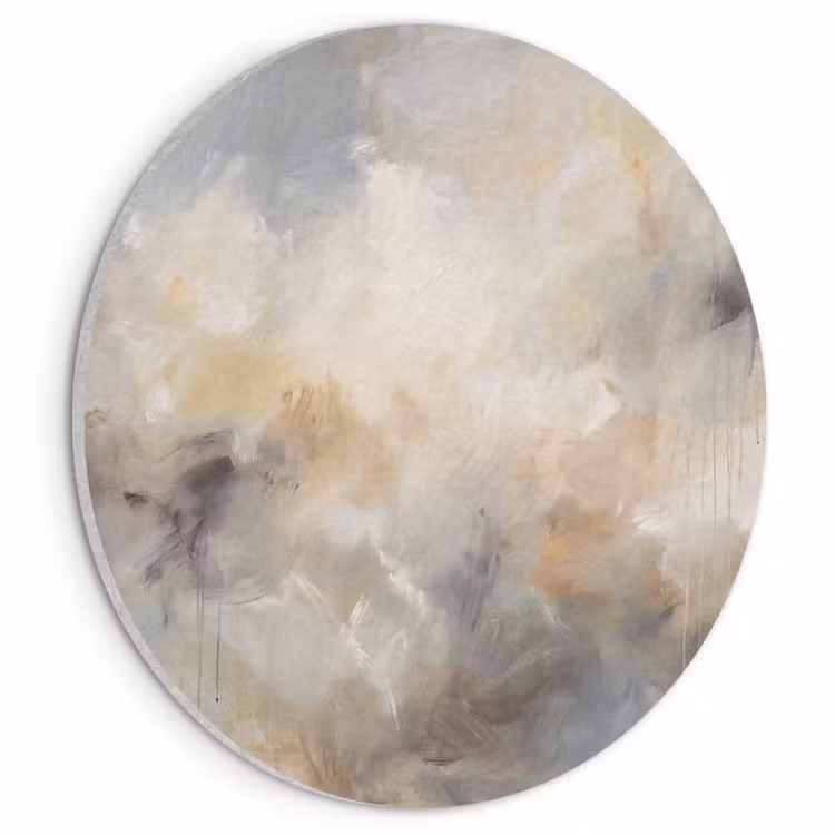 Akoestisch schilderij rond - Abstract - Wolken - Sfeervol - Beige - Grijs — 1