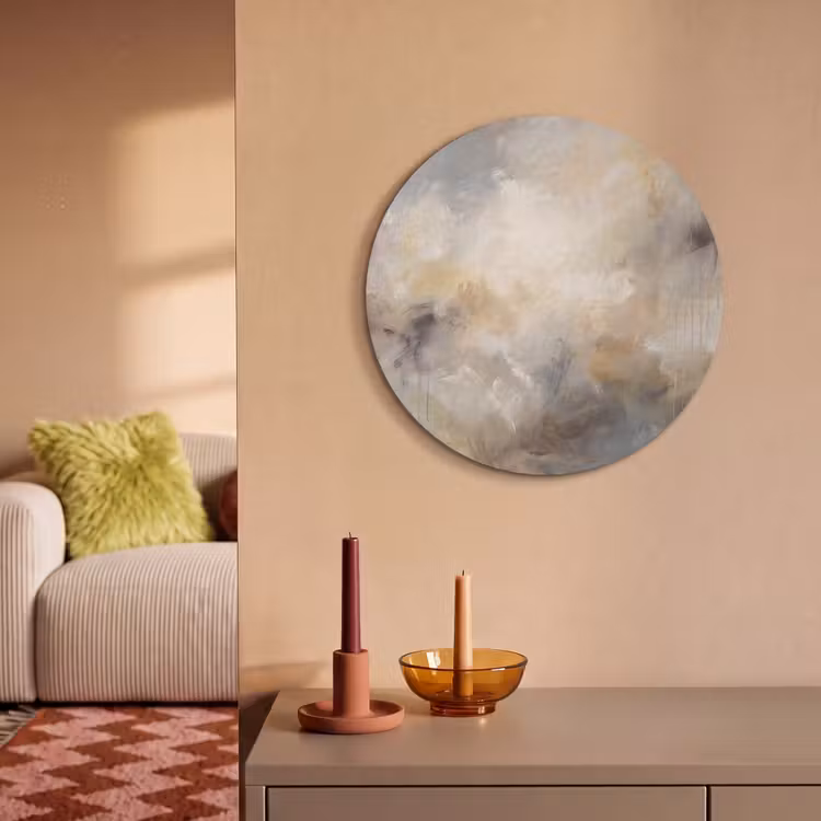 Akoestisch schilderij rond - Abstract - Wolken - Sfeervol - Beige - Grijs — 3
