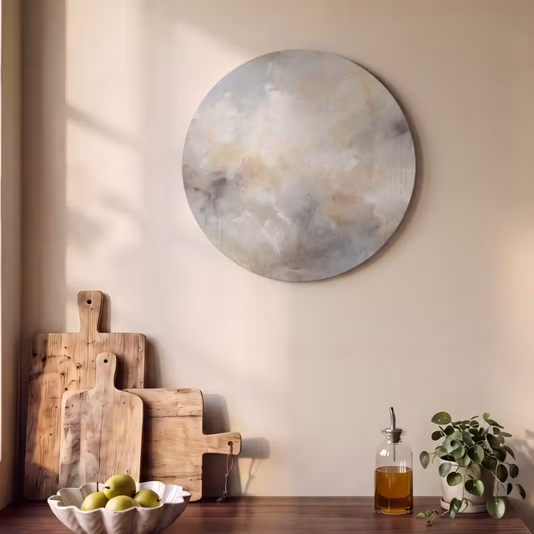 Akoestisch schilderij rond - Abstract - Wolken - Sfeervol - Beige - Grijs — 4