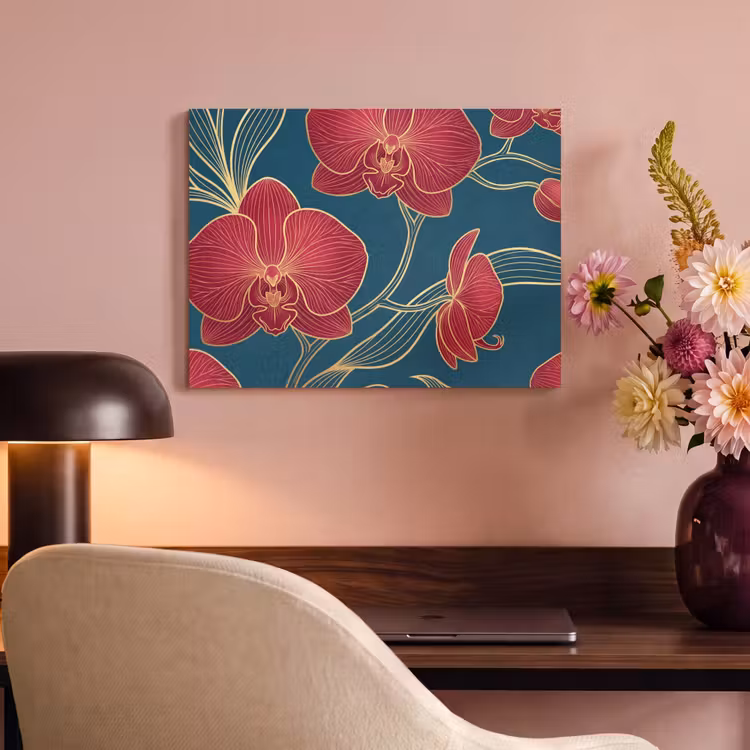 Akoestisch schilderij - Bloemen - Rood - Goud — 4